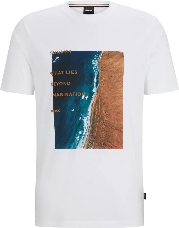 Hugo Boss Grafisch Print Katoenen T-Shirt White Heren