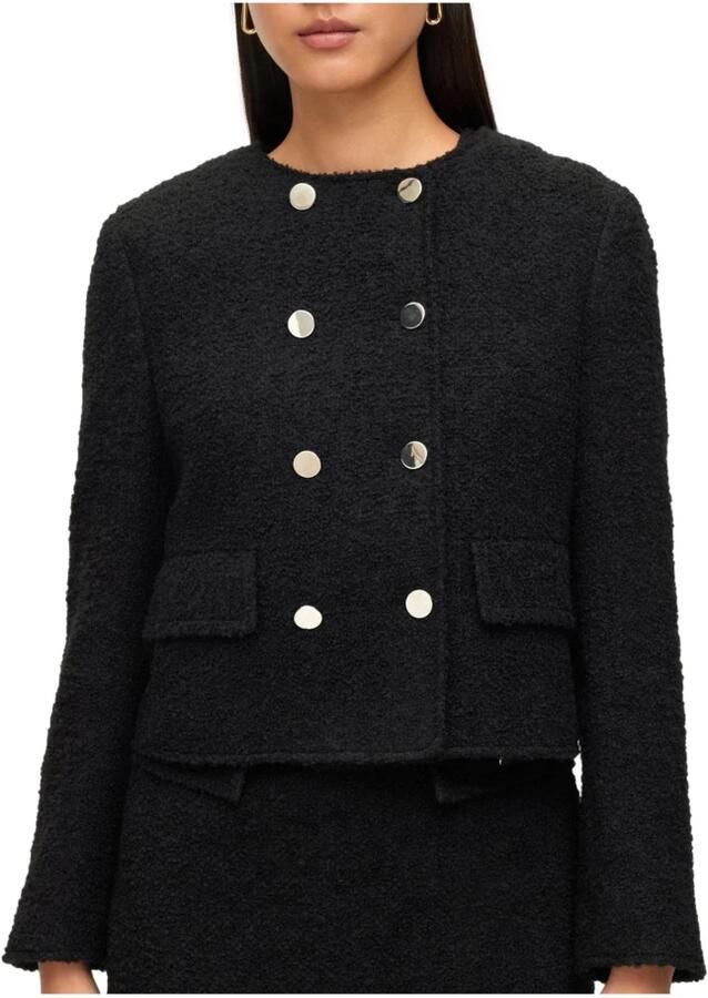 Hugo Boss Tweed Dubbelbreasted Jas Jesetta 50498470 Zwart Black Dames