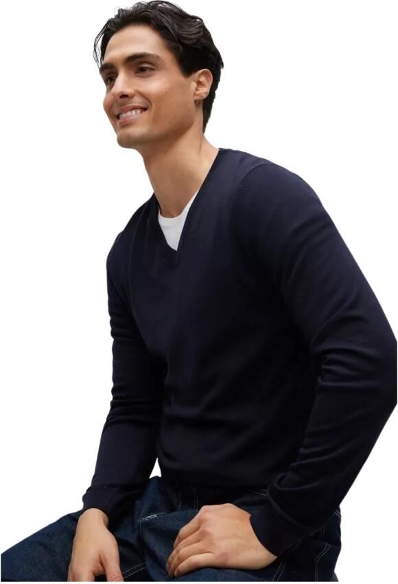 Hugo Boss Slim-Fit Wollen Pullover V-Hals Trui Blue Heren - Foto 7