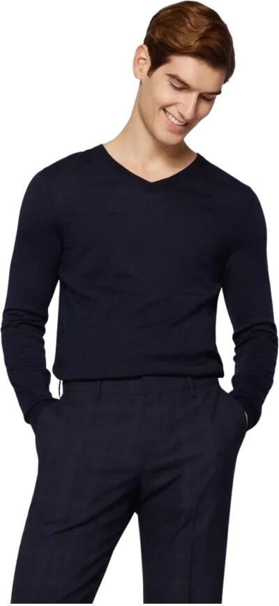 Hugo Boss Slim-Fit Wollen Pullover V-Hals Trui Blue Heren - Foto 8