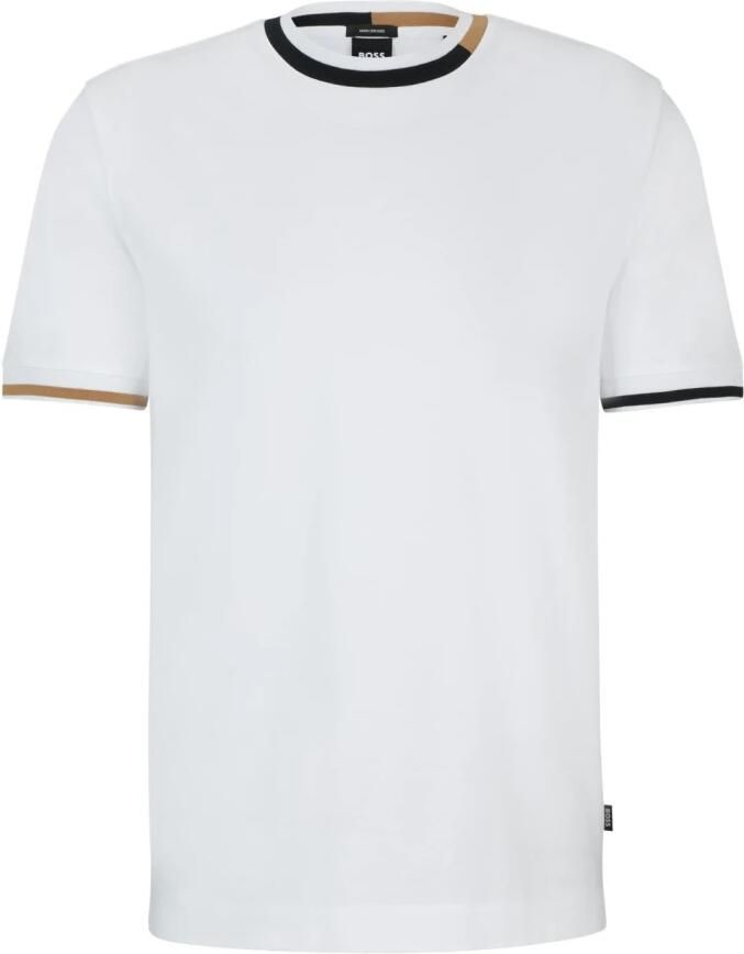 Boss Black Witte Katoenen T-shirt met Contrasterende Details White Heren