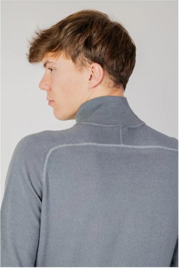 Hugo Boss Grijze Wollen Turtleneck Cardigan met Rits Gray Heren