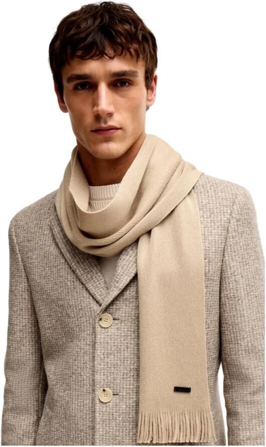 Boss Wollen sjaal met labelpatch model 'Albas' - Foto 2