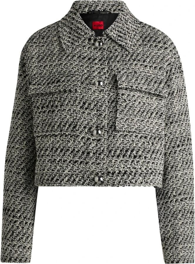 Hugo Boss Zilver Detail Cropped Bouclé Jas Gray Dames