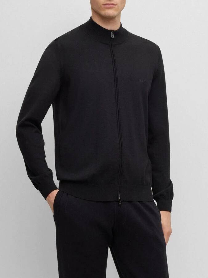 Hugo Boss Zwarte Cardigan met Lange Mouwen Rits en Geborduurd Logo Black Heren - Foto 7