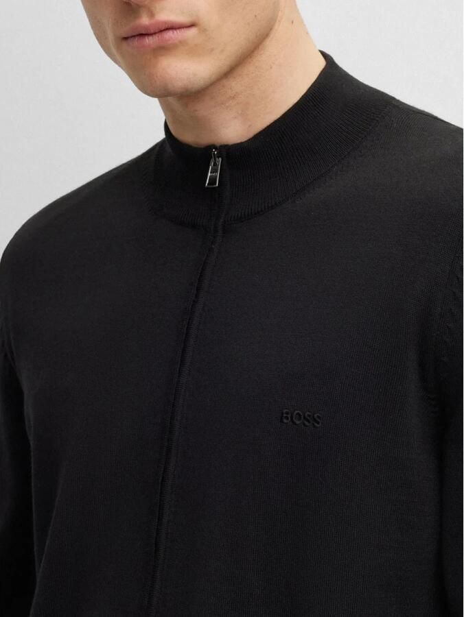 Hugo Boss Zwarte Cardigan met Lange Mouwen Rits en Geborduurd Logo Black Heren - Foto 5