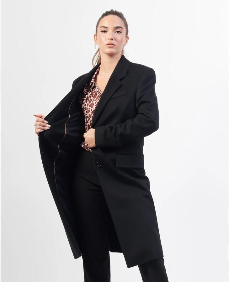 BOSS Black Women Lange wollen jas met knoopsluiting model 'Catara'