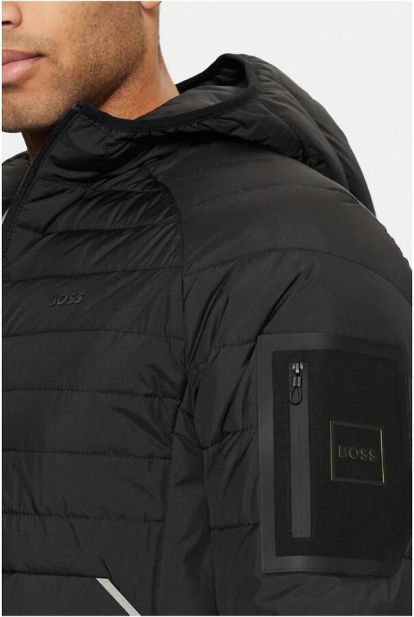 Hugo Boss Zwarte gewatteerde jas met capuchon Black Heren
