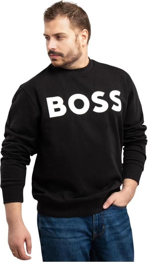 Hugo Boss Katoenen Hoodless Sweatshirt Black Heren
