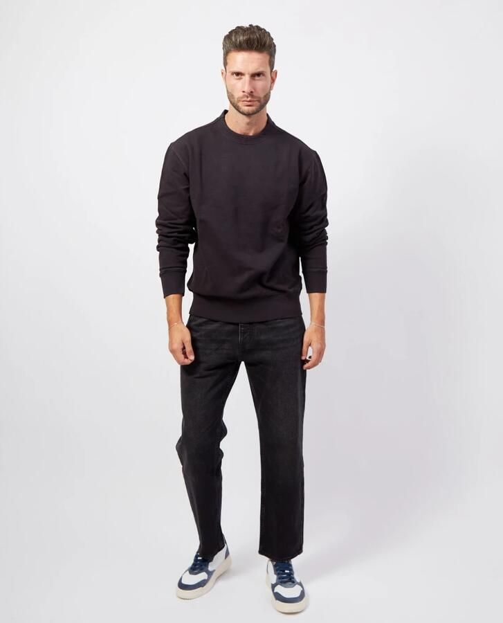 Hugo Boss Zwarte Katoenen Ronde Hals Geborduurde Trui Black Heren