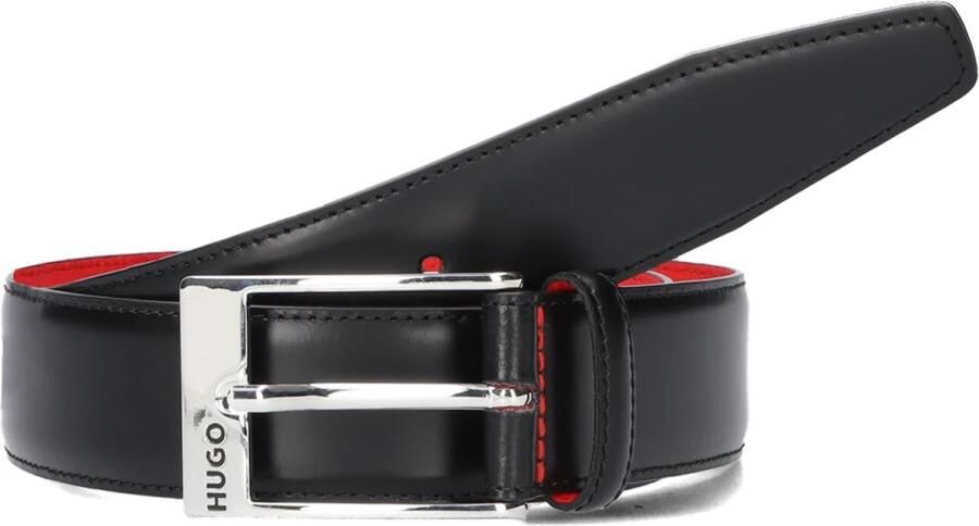 Hugo Boss Zwarte Leren Riem met Rode Accenten Black Heren