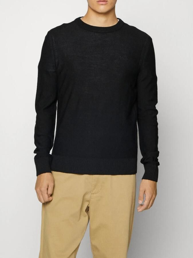 Boss Heren Katoenen Trui met Geribbelde Kraag Black Heren - Foto 3