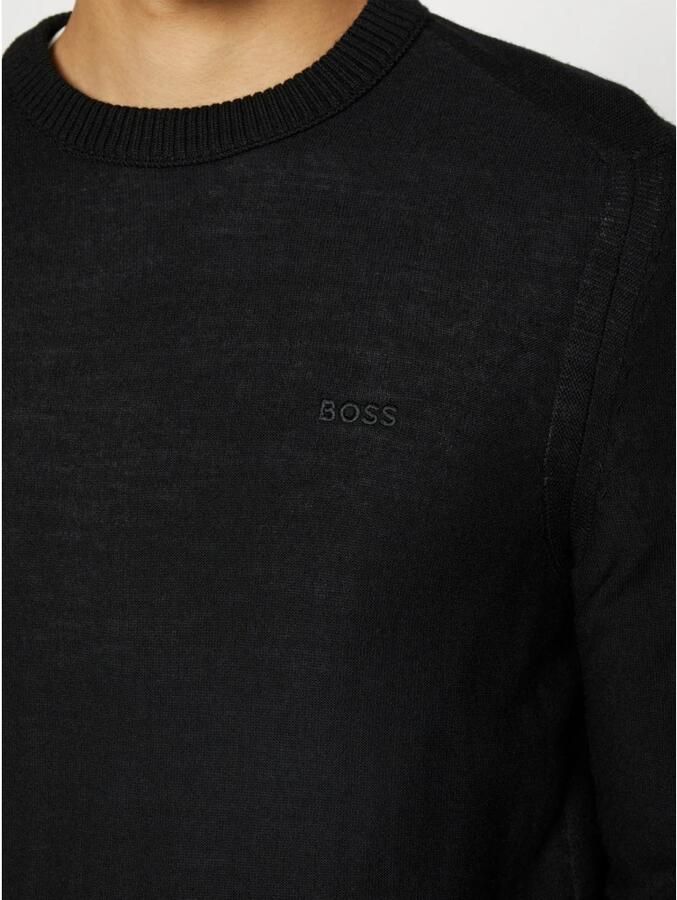 Boss Heren Katoenen Trui met Geribbelde Kraag Black Heren - Foto 2