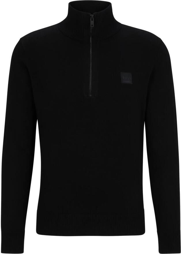 Boss Orange Regular-Fit Katoenen en Kasjmier Trui met Ritssluiting Black Heren