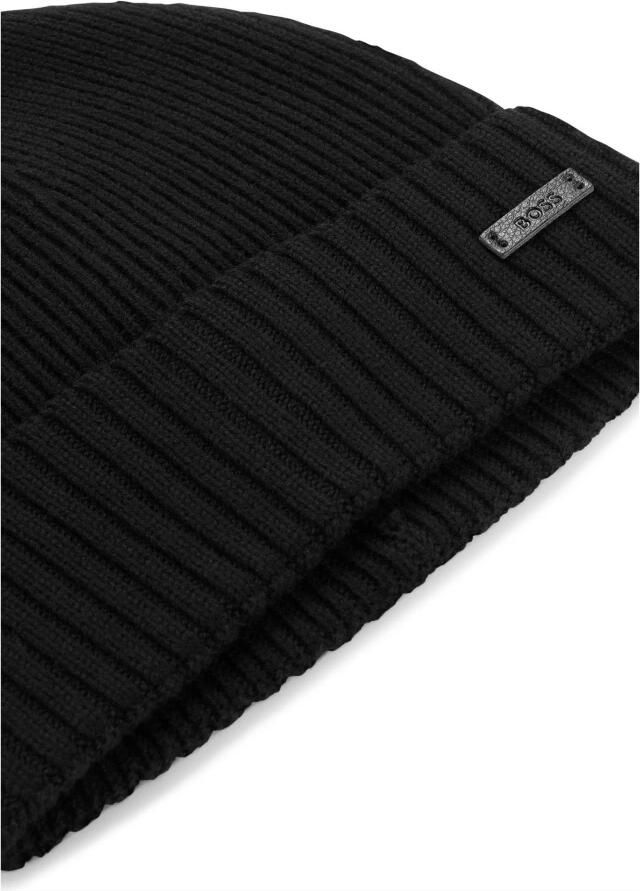 Boss Zwarte Geribbelde Hoed met Faux Leren Logo Black Heren - Foto 4