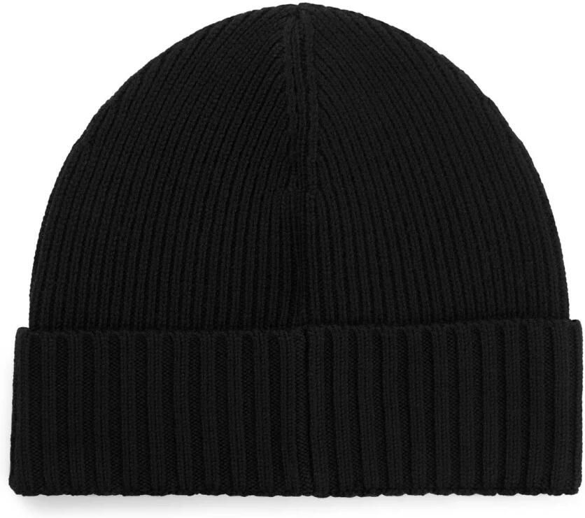 Boss Zwarte Geribbelde Hoed met Faux Leren Logo Black Heren