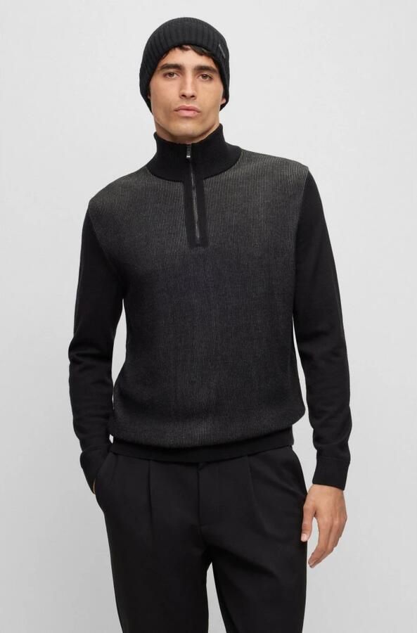 Boss Zwarte Geribbelde Hoed met Faux Leren Logo Black Heren - Foto 3