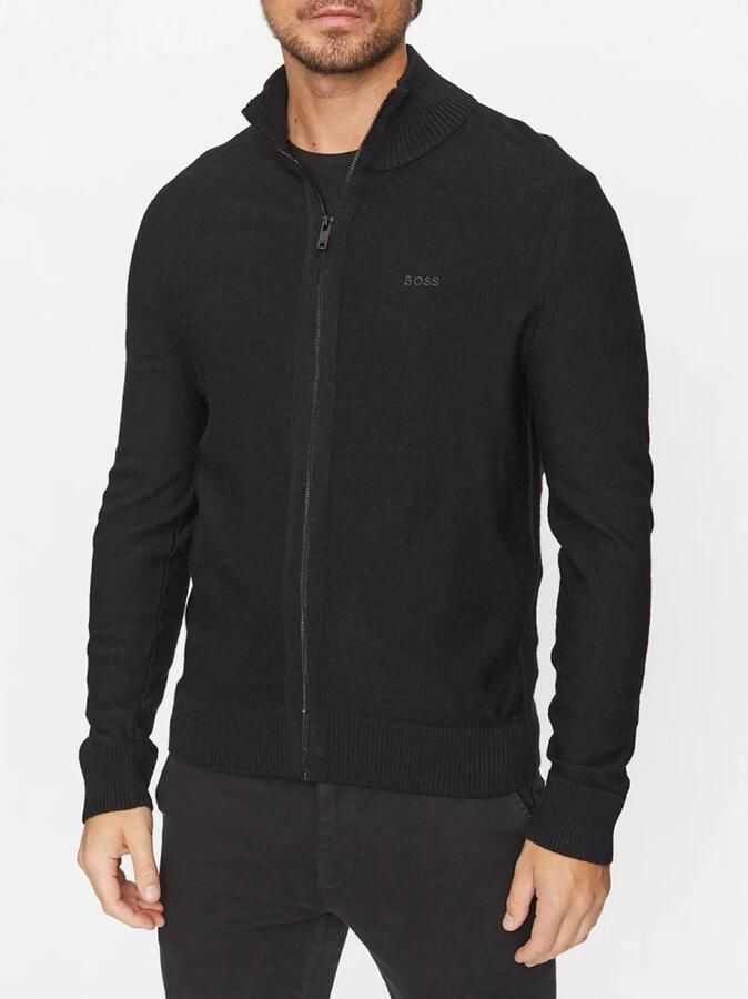 Hugo Boss Zwarte Cardigan met Lange Mouwen Rits en Geborduurd Logo Black Heren - Foto 3
