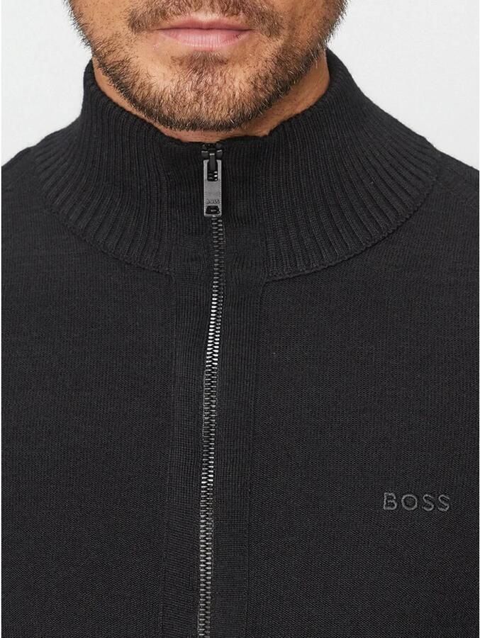 Hugo Boss Zwarte Cardigan met Lange Mouwen Rits en Geborduurd Logo Black Heren