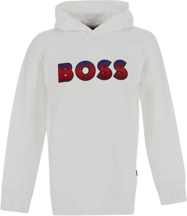 Hugo Boss Katoenen terry hoodie met dégradé logo White Heren