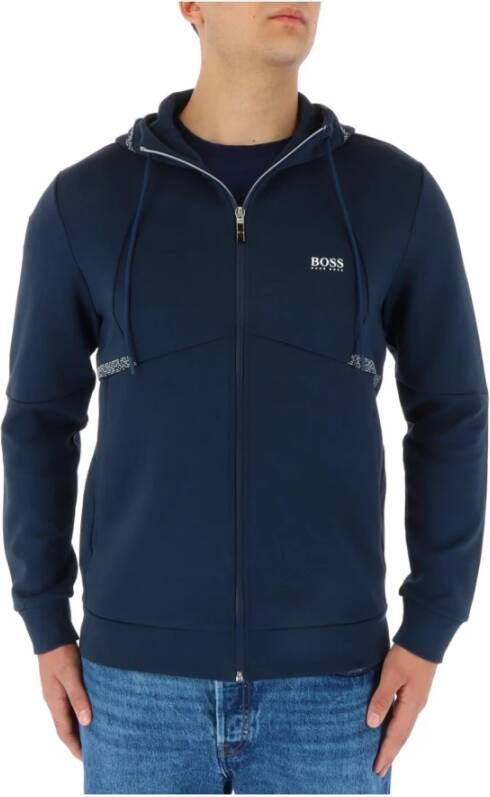 Hugo Boss Blauwe Print Hoodie voor Heren Blue Heren