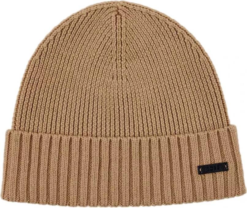 BOSS rib gebreide muts met logo beige
