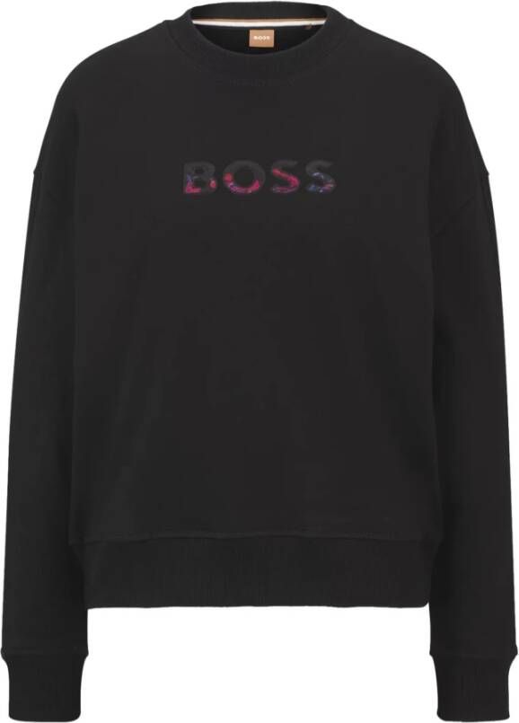 Hugo Boss Relaxed Fit Katoenmix Sweatshirt met Logo Zwart Heren