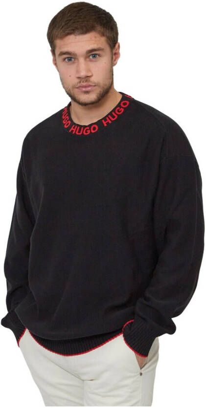 HUGO Gebreide pullover met logostitching model 'Smarlo'