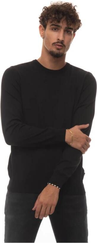 Boss Wollen Ronde Hals Pullover Black Heren