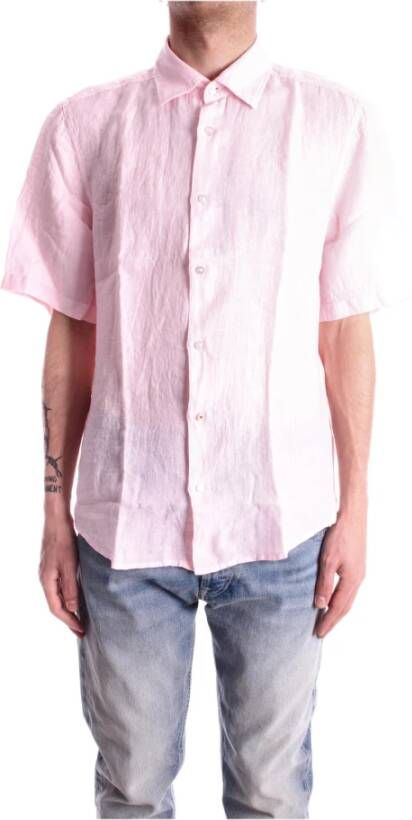 Hugo Boss Short Sleeve Shirts Roze Heren