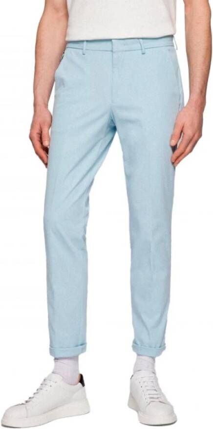 Hugo Boss Slim Fit Geplooide Broek Verhoogt Stijl Blue Heren