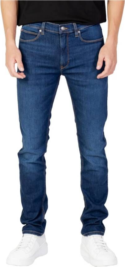 Hugo Boss Blauwe Regular Fit Jeans met knoop en verborgen rits Blauw Heren