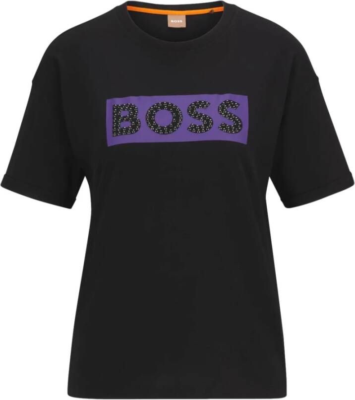 Hugo Boss Slim Fit Katoenen T-Shirt met Versierd Logo Zwart Dames