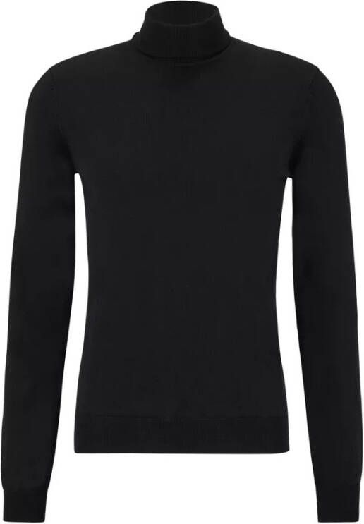 Hugo Boss Slim fit virgin wool turtleneck sweater Zwart Heren