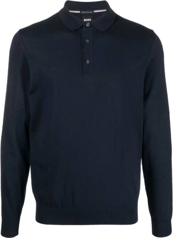Hugo Boss Slim Fit Wol Polo Shirt Blauw Heren