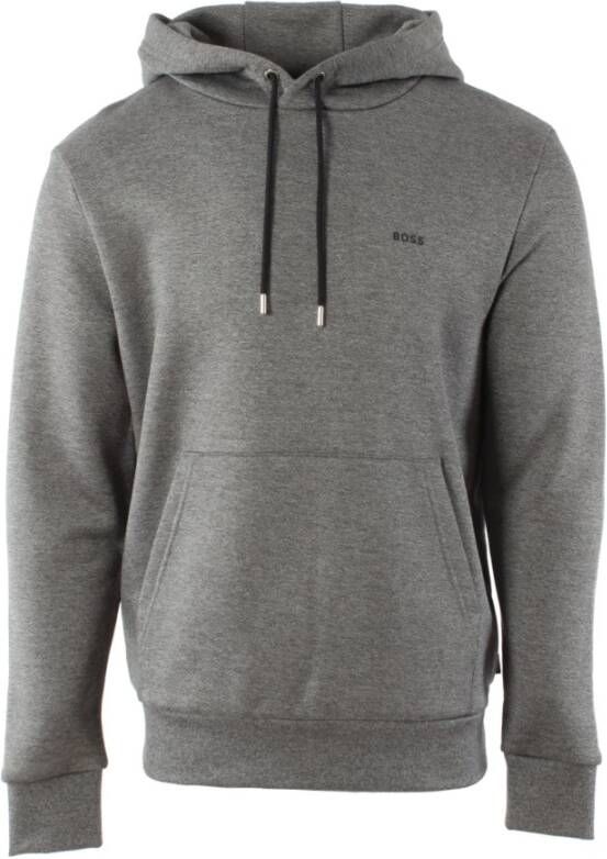 Hugo Boss sweater hoodie grijs effen katoen met buidel