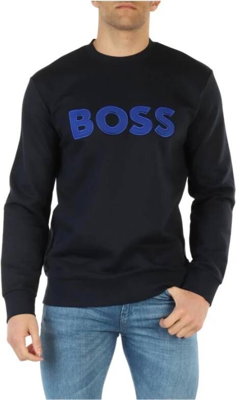 Boss Logo Crew-neck Sweatshirt van Biologisch Katoen Blue Heren