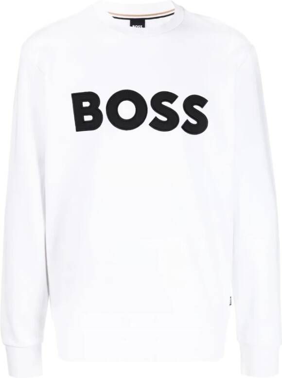 Boss Logo Crew-neck Sweatshirt van Biologisch Katoen White Heren