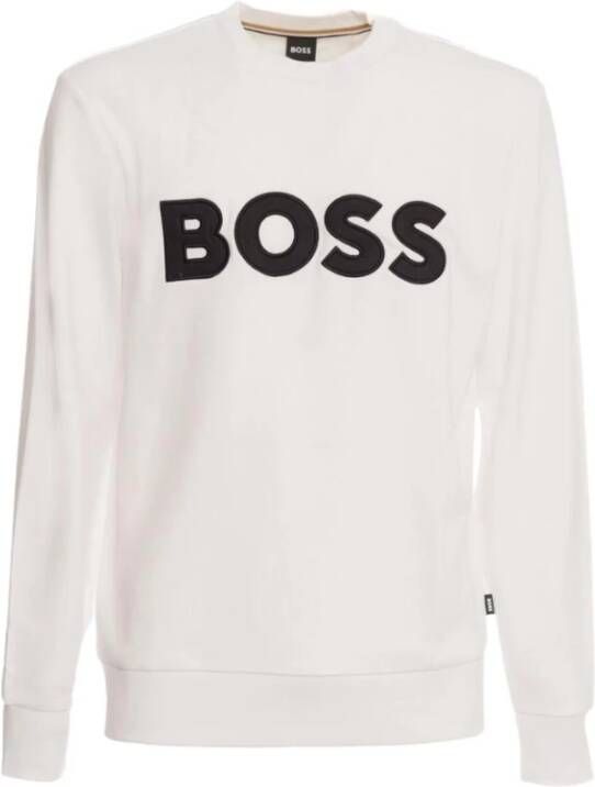 Boss Logo Crew-neck Sweatshirt van Biologisch Katoen White Heren