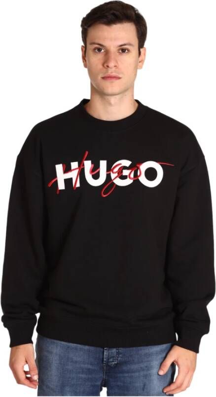 Hugo Boss Zwarte Sweaters met Logo Print Black Heren