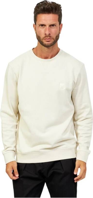 Hugo Boss sweater ronde hals beige effen katoen lange mouwen