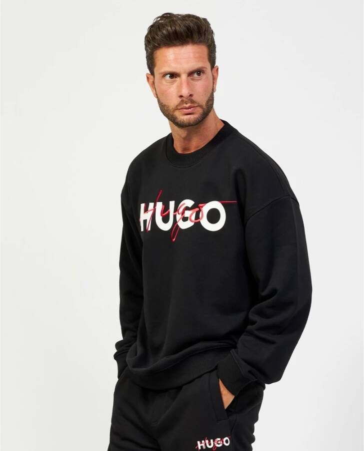 Hugo Boss Zwarte Sweaters met Logo Print Black Heren