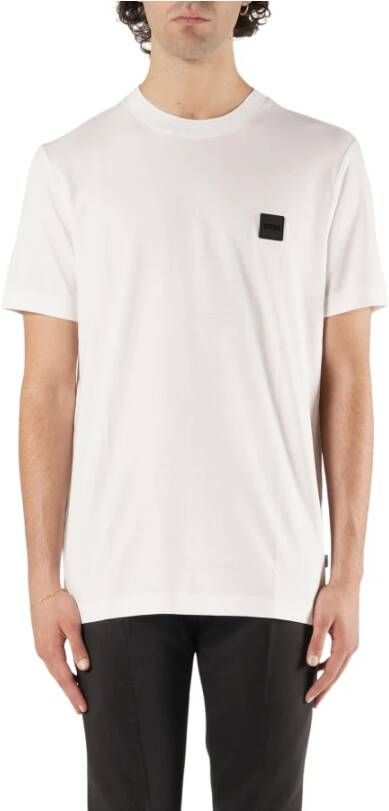 Hugo Boss T-shirt met logo patch en geribbelde ronde hals White Heren