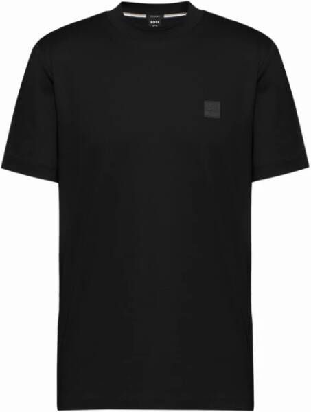 Hugo Boss T-shirt met logo patch en geribbelde ronde hals Black Heren
