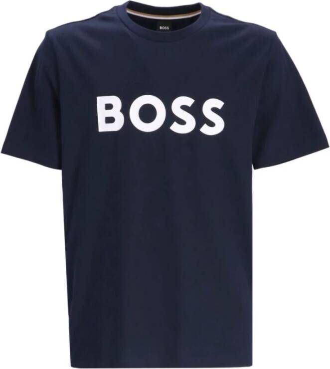 Hugo Boss Katoenen T-shirt met Frontlogo Blue Heren