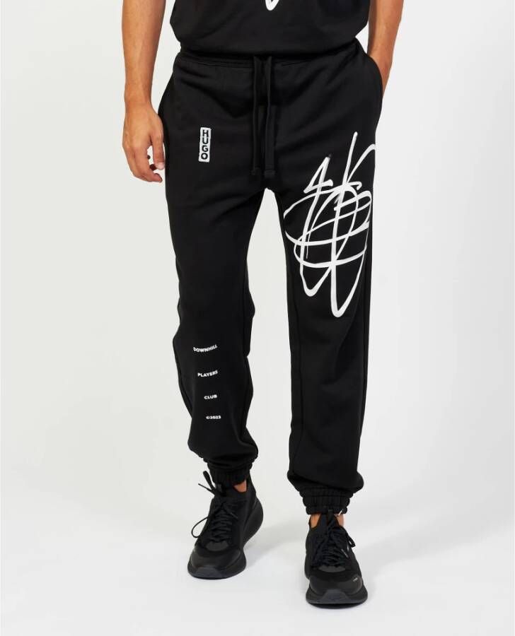Hugo Boss Zwarte broek met relaxte pasvorm en graffiti-geïnspireerde contrastgrafiek Zwart Heren