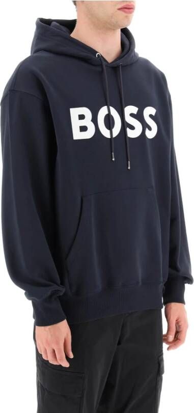 Hugo Boss Ullivan Flocked Logo hoodie Blauw Heren
