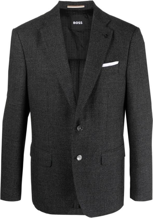 Hugo Boss Wol Katoenen Jas met 2 Knopen Zwart Heren