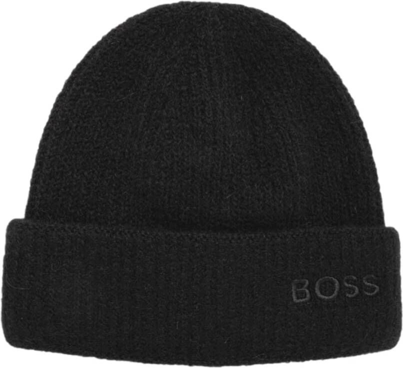 Hugo Boss Wollen Logo Hoed in Zwart Black Unisex