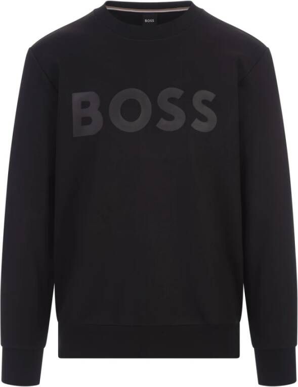 Hugo Boss Zwart Sweatshirt van Terry Cloth met Rubberen Print Logo Black Heren